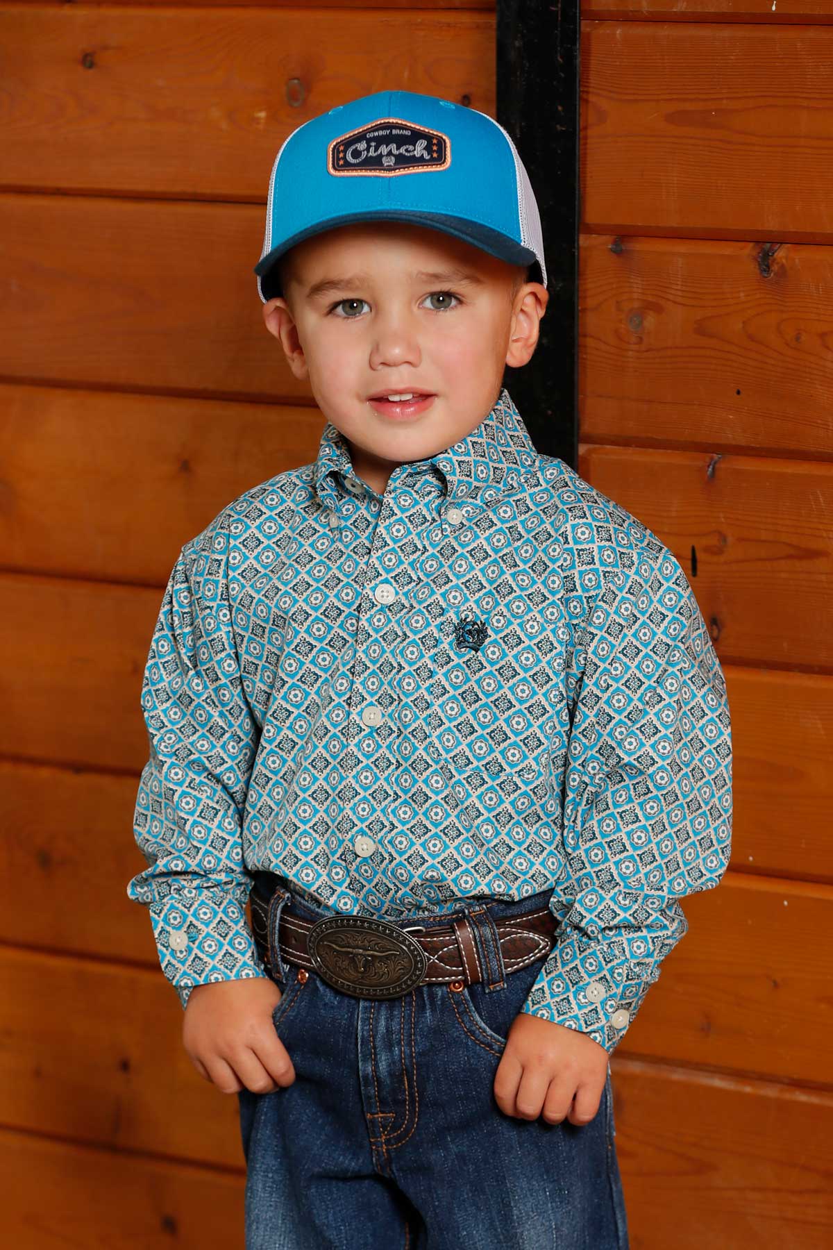 Cinch Infant Boy's Blue Diamond Print Button Down Shirt MTW7062386