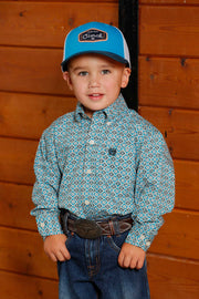 Cinch Infant Boy's Blue Diamond Print Button Down Shirt MTW7062386