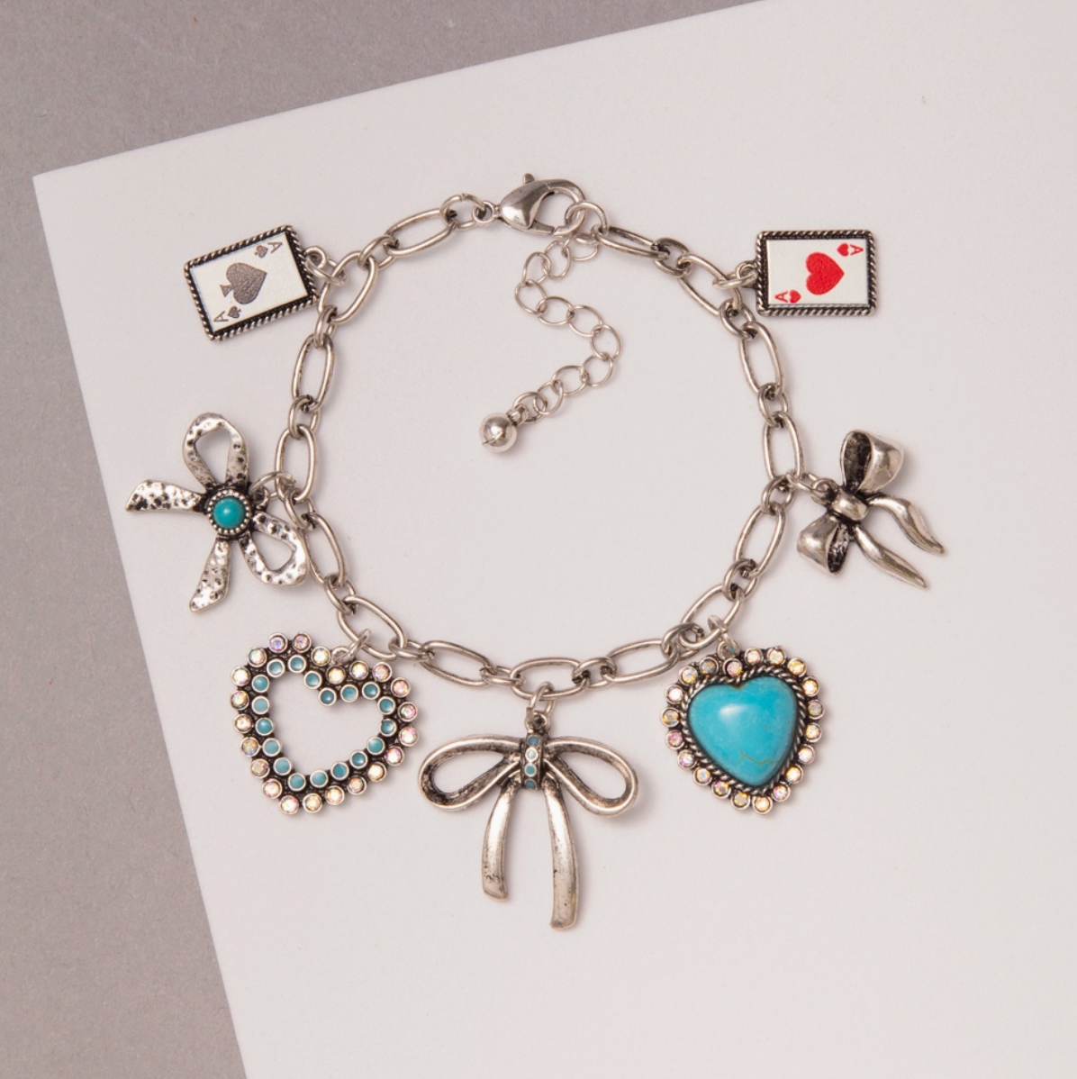 SP Sophia Collection Heart & Bow Charm Bracelet B19107SBMT.