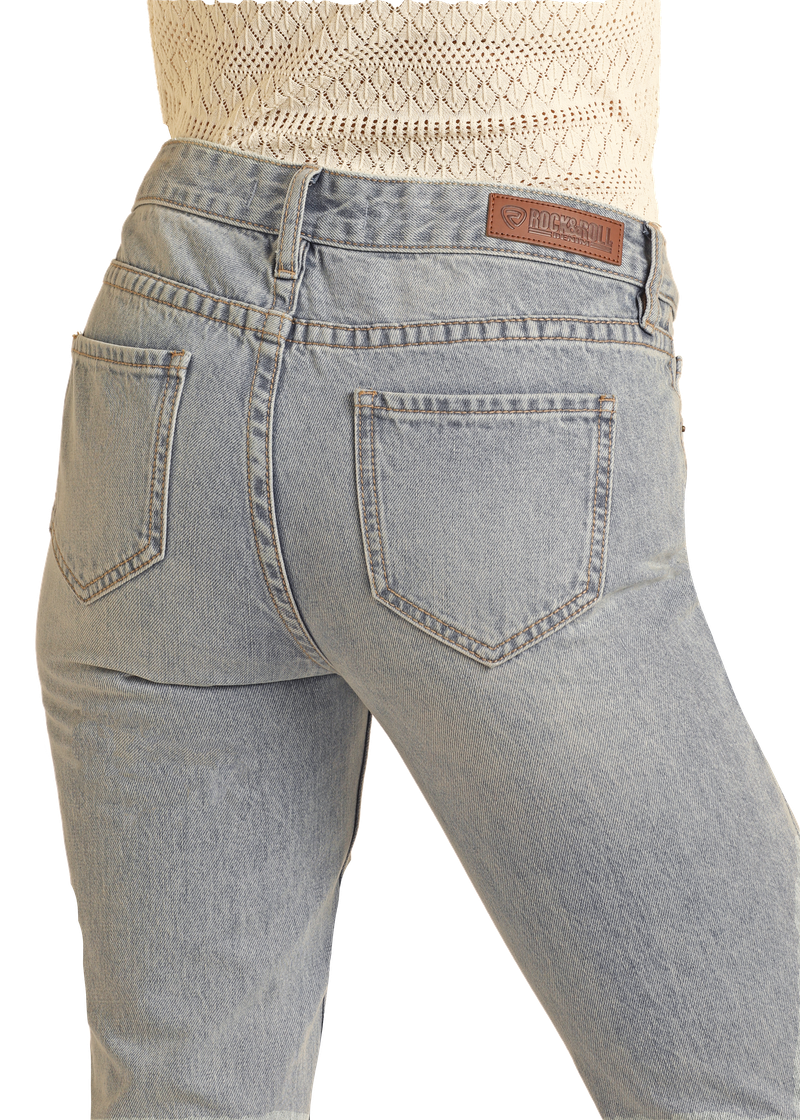 Rock & Roll Women's Light Wash Mid Rise Bootcut Jean.