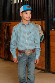 Cinch Boy's Blue Printed Long Sleeve Shirt MTW7060386