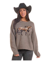 R&R Wmns Heathered Horse Sweater Taupe BW32T09971.