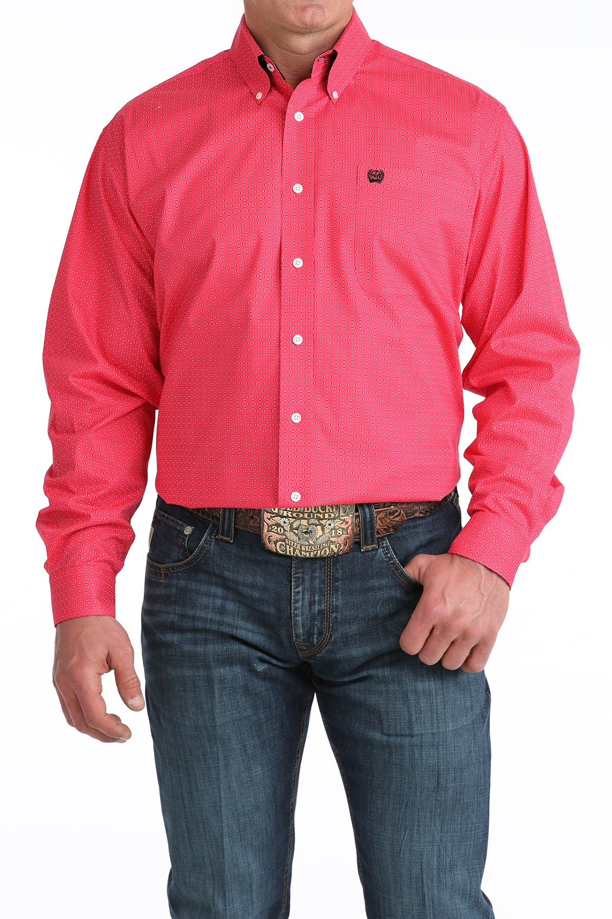 Cinch Men's Hot Pink Long Sleeve Shirt MTW1106045