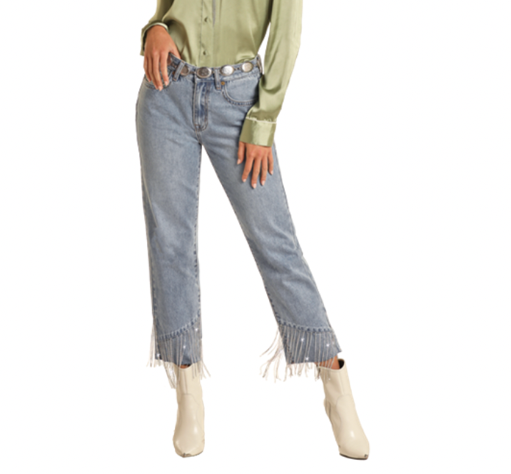 Rock & Roll Cowgirl Chain Fringe Cropped Jean.