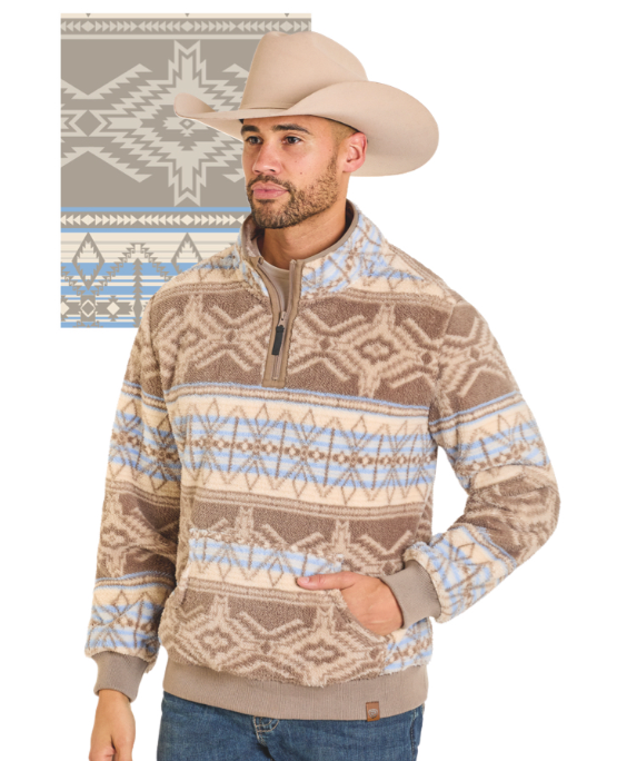 Rock & Roll Men's Taupe Aztec Pullover BM91T07716