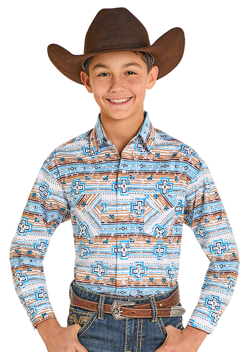 Panhandle Boys Peacock Print LS Snap RBN2S07593.