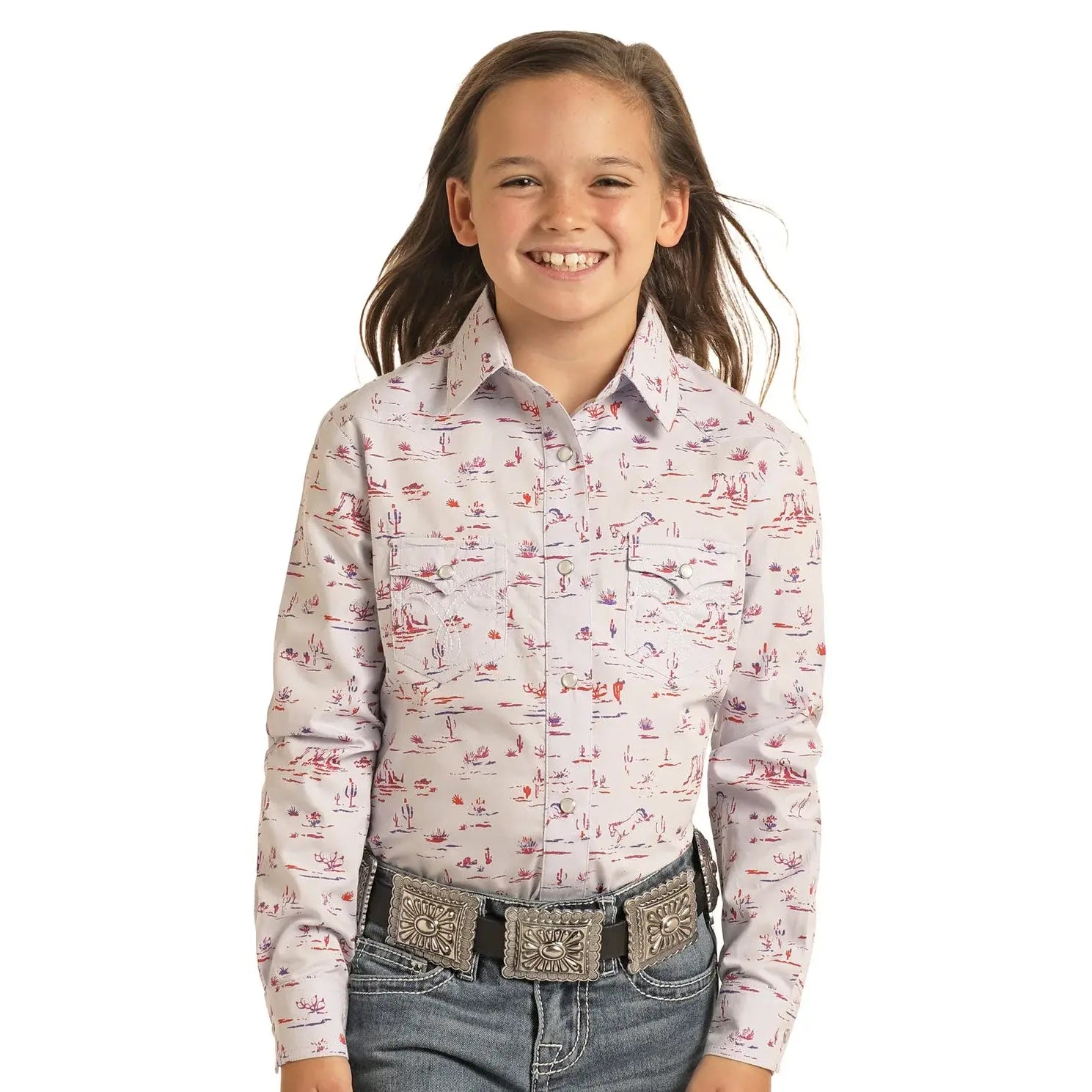 Rock & Roll Cowgirl Western Printed Longsleeve Shirt.