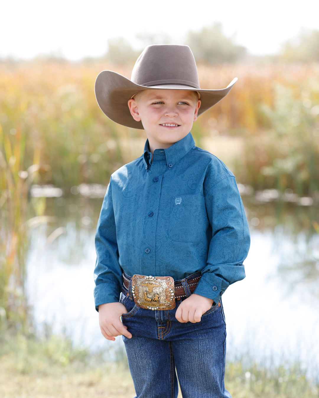 Cinch Boy's Blue Paisley Print LS MTW7060423.