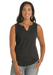 Rock & Roll Cowgirl Black Studded Tank.