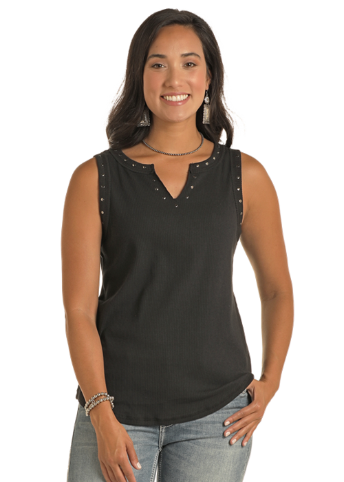 Rock & Roll Cowgirl Black Studded Tank.