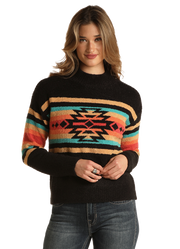 Rock & Roll Women's Black Aztec Sweater Size Large.
