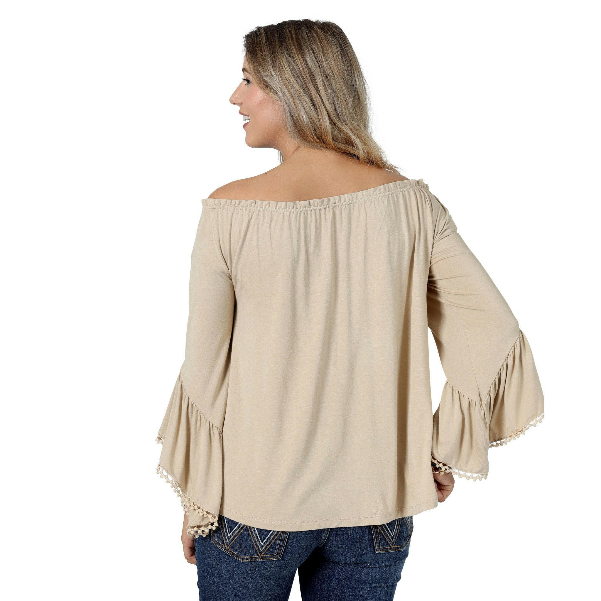 Wrangler Women's Tan Floral Off the Shoulder Shirt Size S.