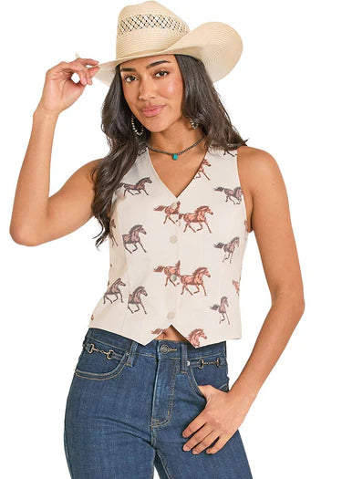 Rock & Roll Denim Women's Horse Print Vest BW98C08091