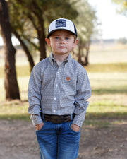 Cinch Boy's Org/Wht Diamond LS MTW7061423.