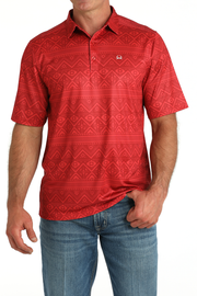 Cinch Men's Arenaflex Red Patterned Polo MTK1865035