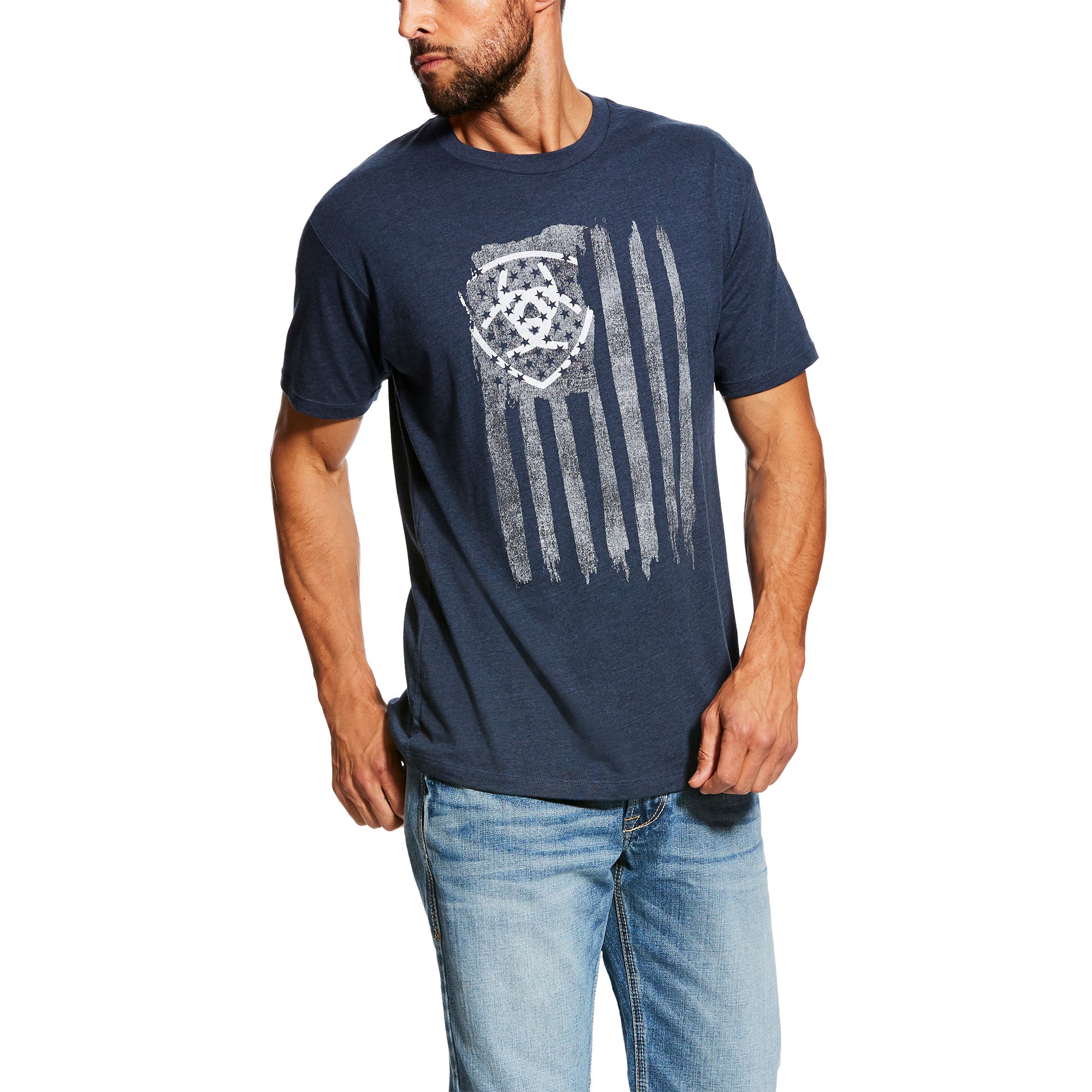 Ariat Men's Navy Heather Vertical Flag Tee 10026659