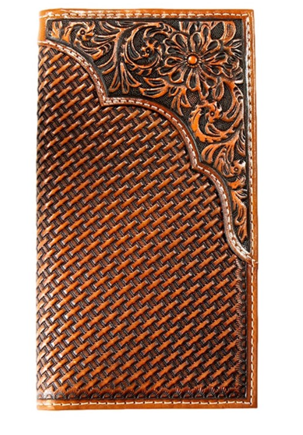 3D TAN BASKET WEAVE OVERLAY RODEO WALLET D250019108.