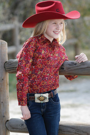 Cinch Girls Red Floral Long Sleeve Shirt CTW3220030 C5