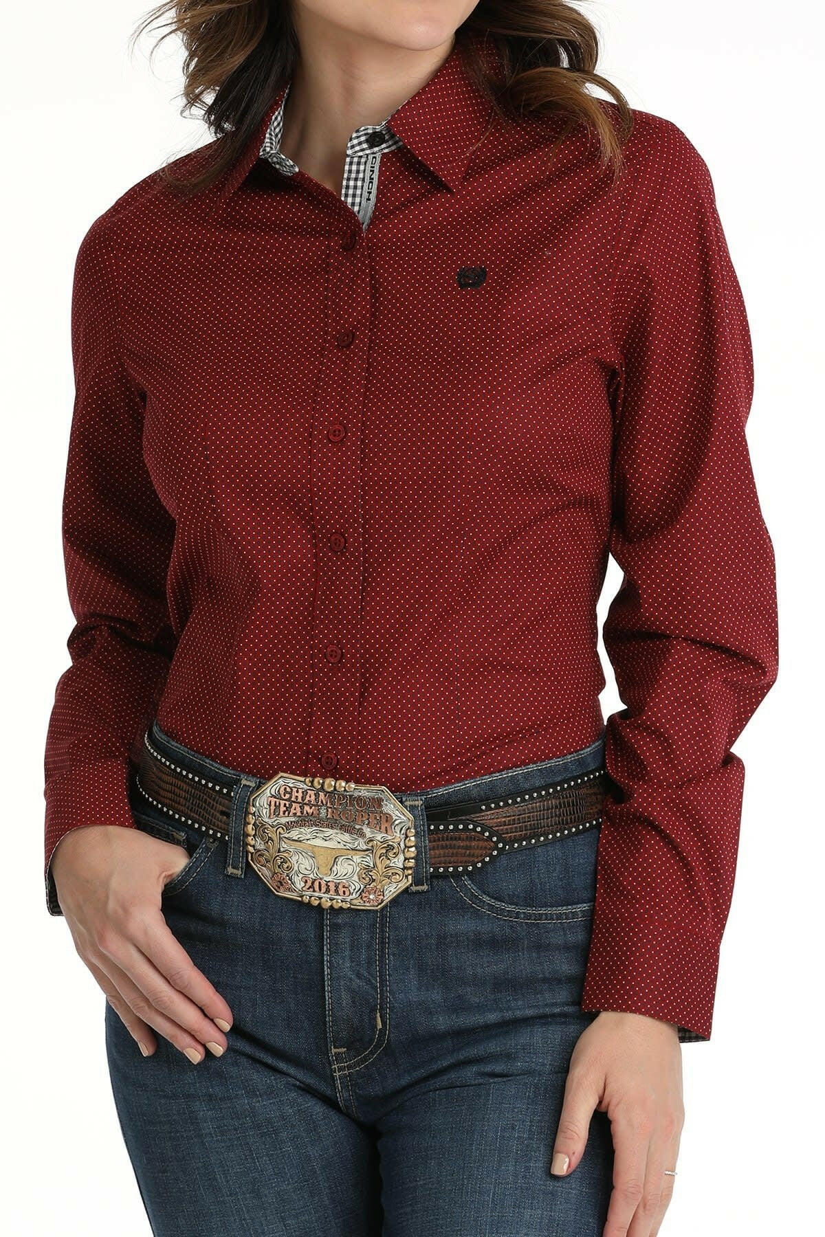 Cinch Women's Polka Dot Button Down Shirt.