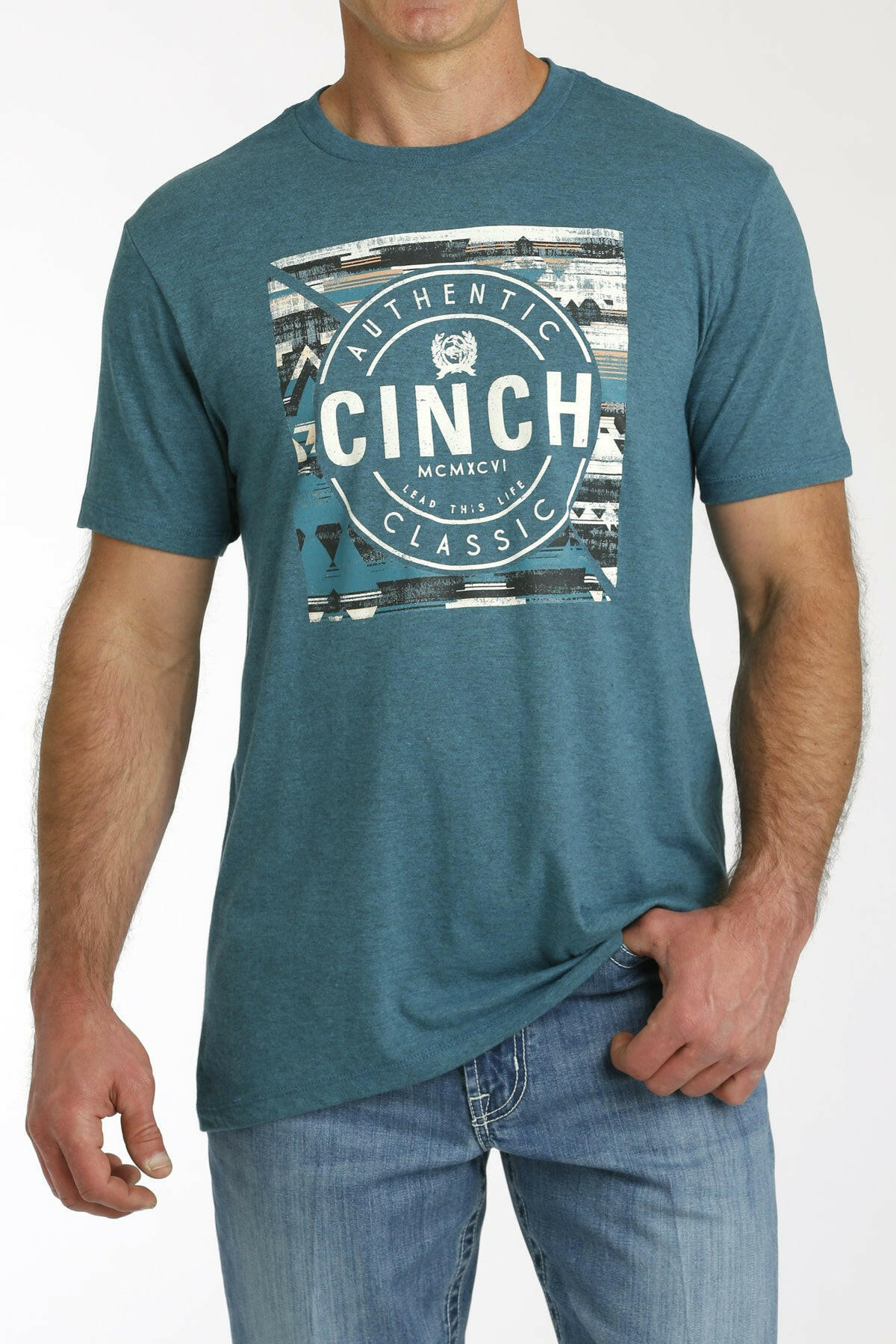 Cinch Men's Teal Graphic Tee.