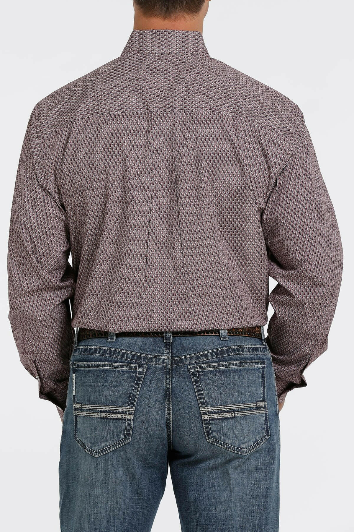 Cinch Men's Purple Geometric Print Button Down Shirt.