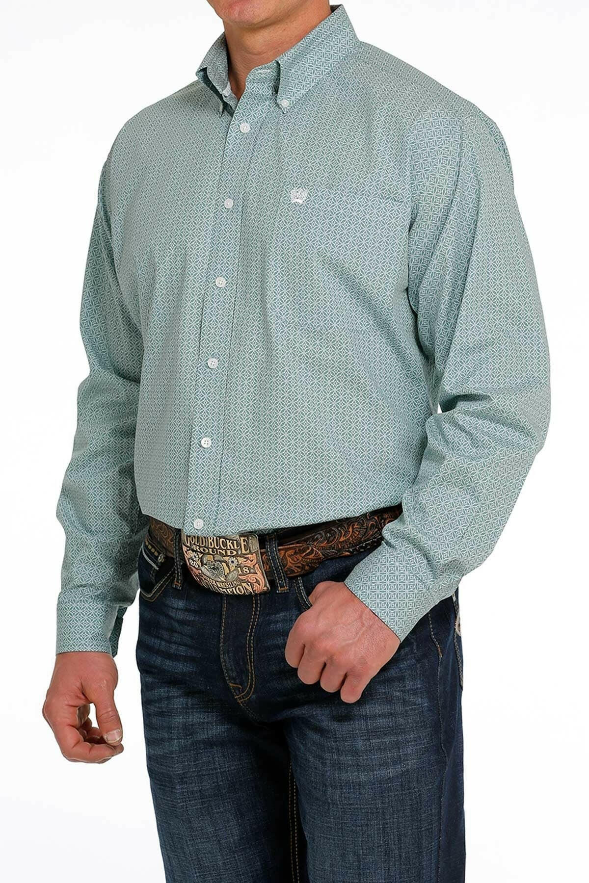 Cinch Men's Light Blue Printed Shirt Size XL.