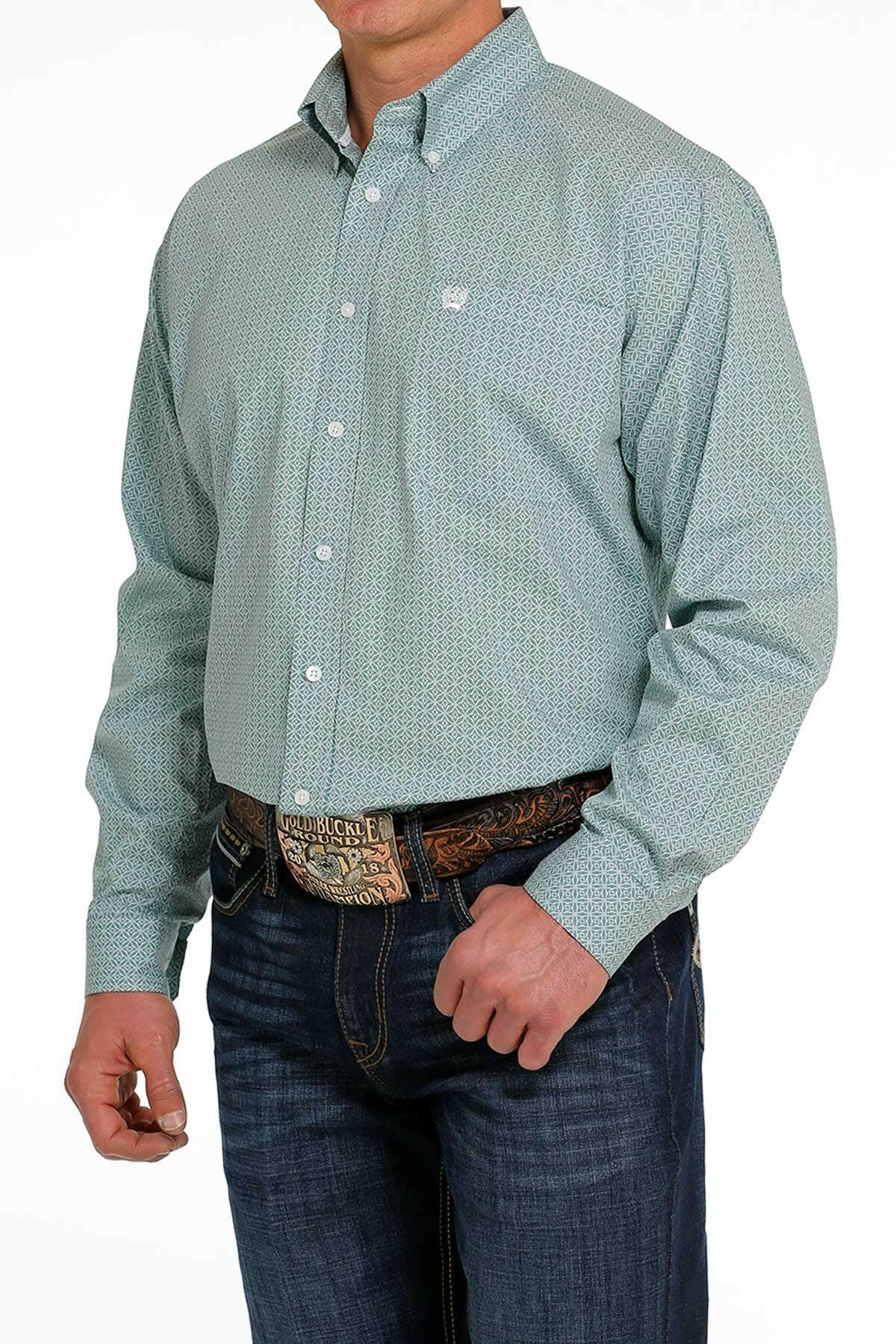 Cinch Men's Light Blue Printed Shirt Size XL.
