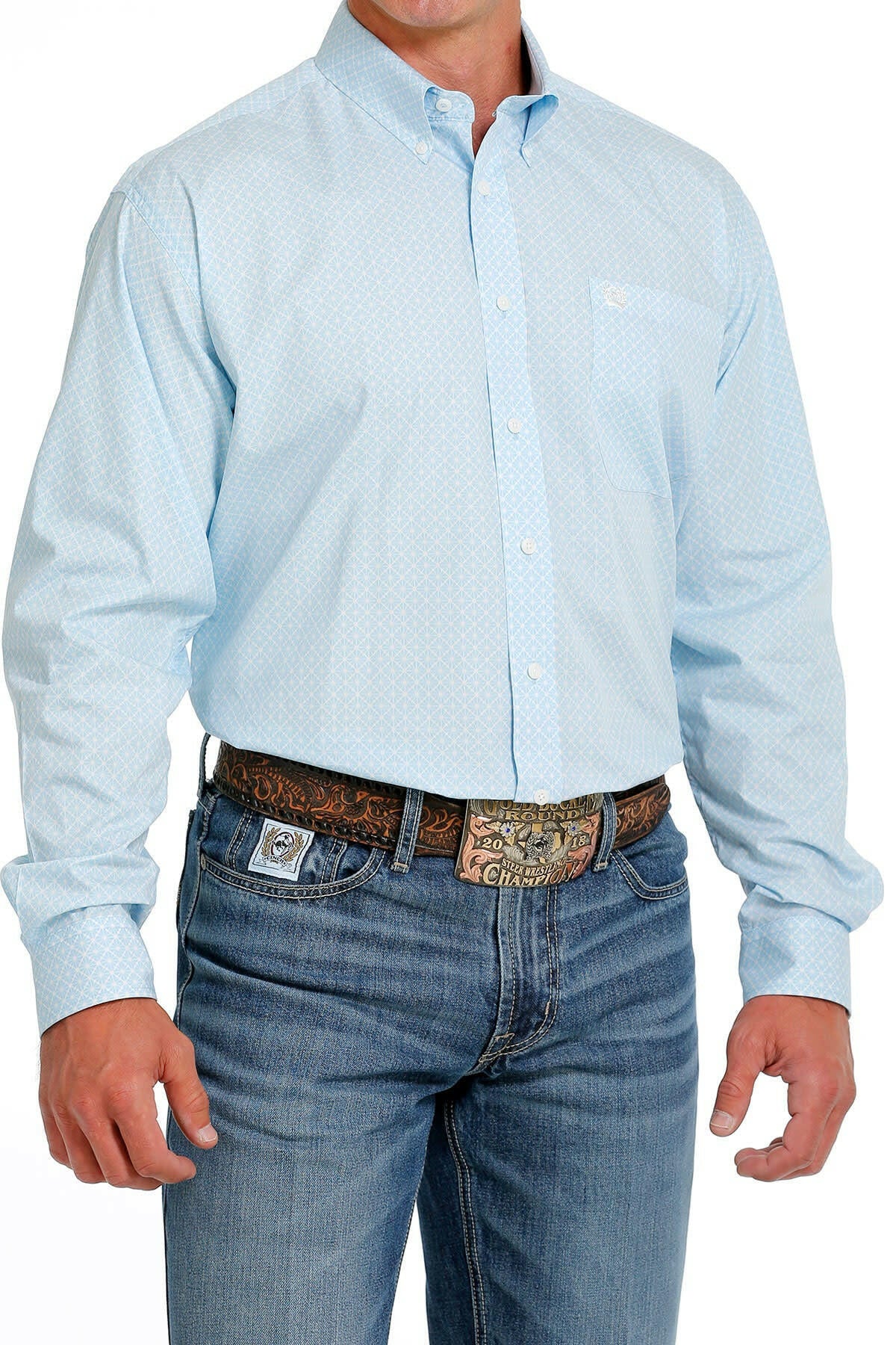 Cinch Men's Light Blue Button Down Shirt C3 Size Small.