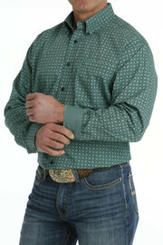 Cinch Men's Teal Printed Long Sleeve Shirt.