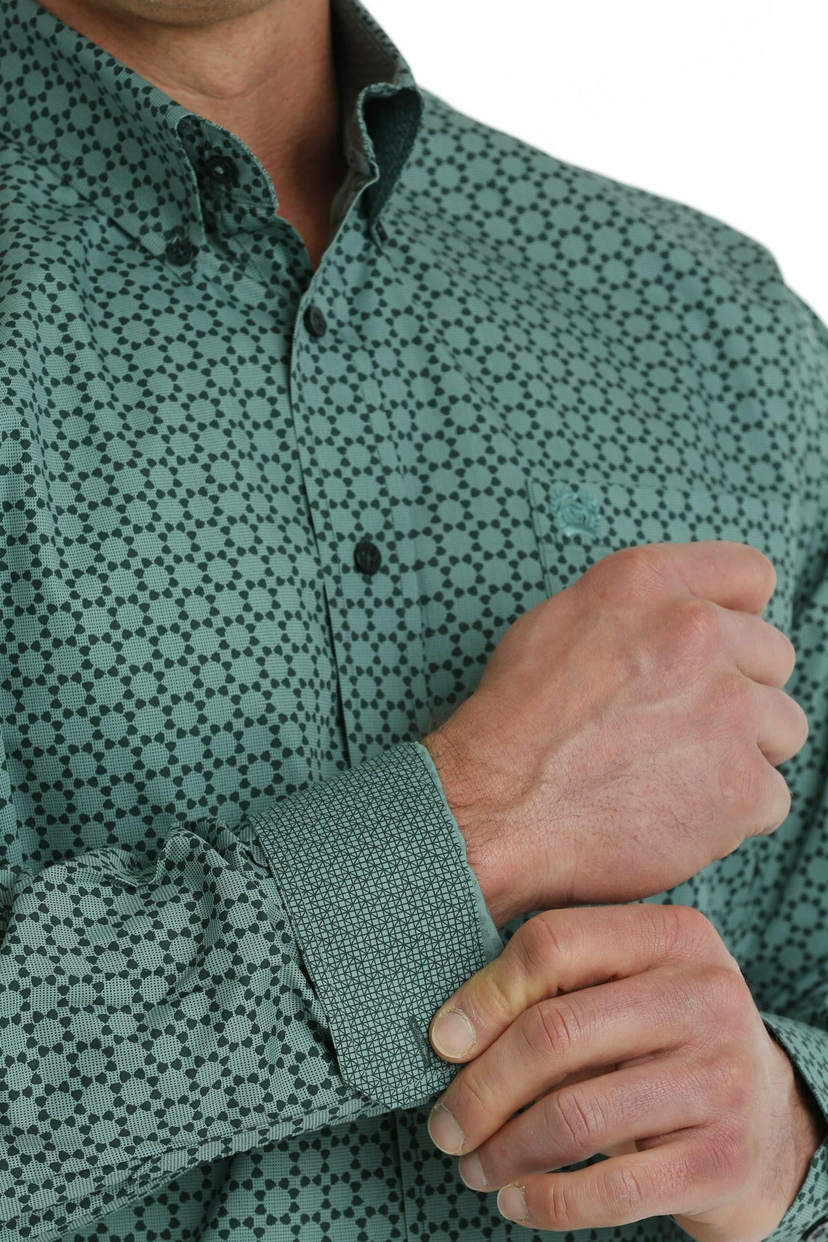 Cinch Men's Teal Printed Long Sleeve Shirt.