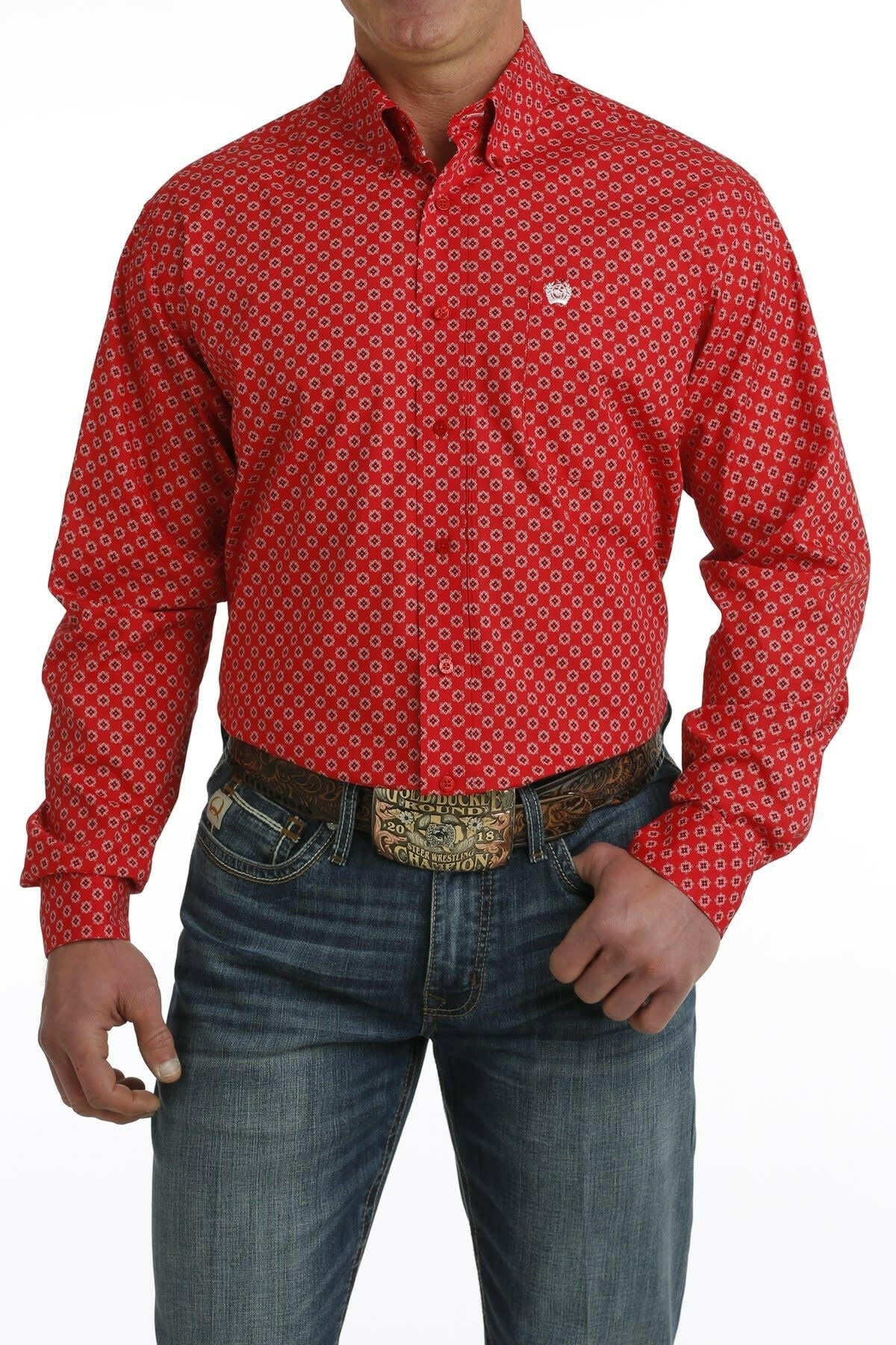 Cinch Men's Red Medallion Print Button Down Shirt.