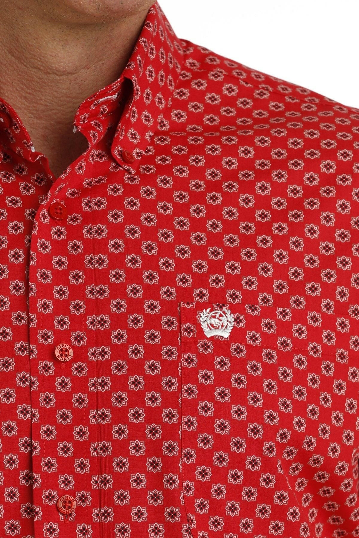 Cinch Men's Red Medallion Print Button Down Shirt.