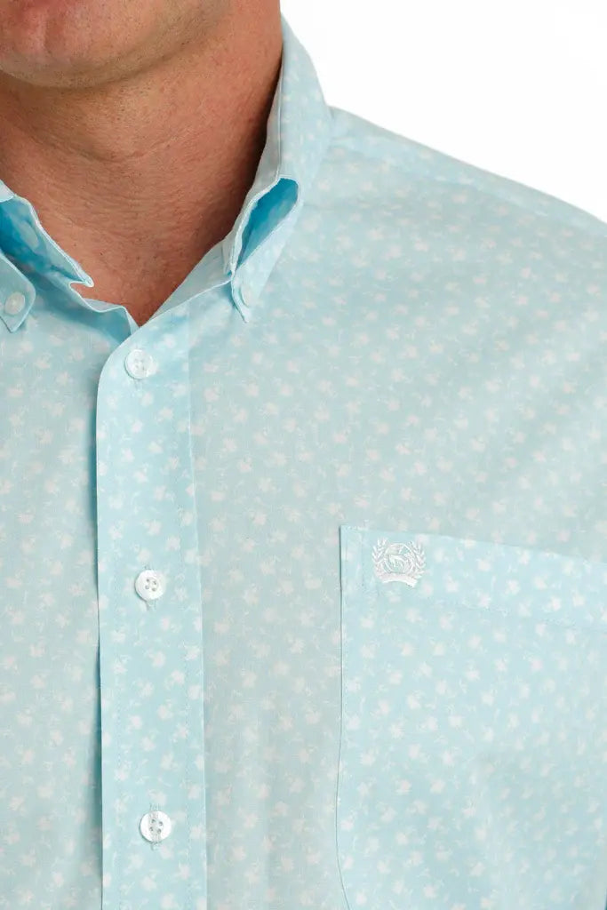 Cinch Men's Light Blue Patterned Long Sleeve Shirt.