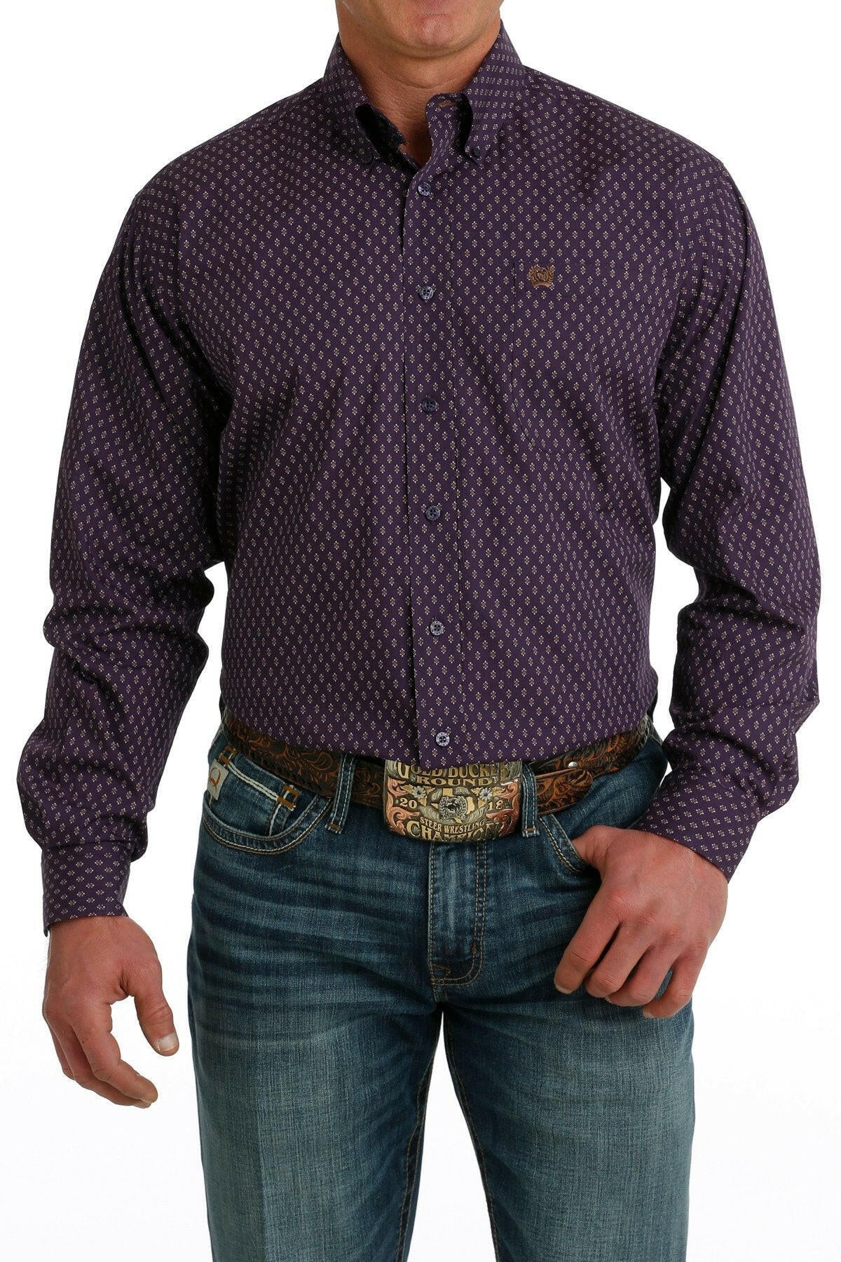 Cinch Men's Royal Purple Patterned Long Sleeve.