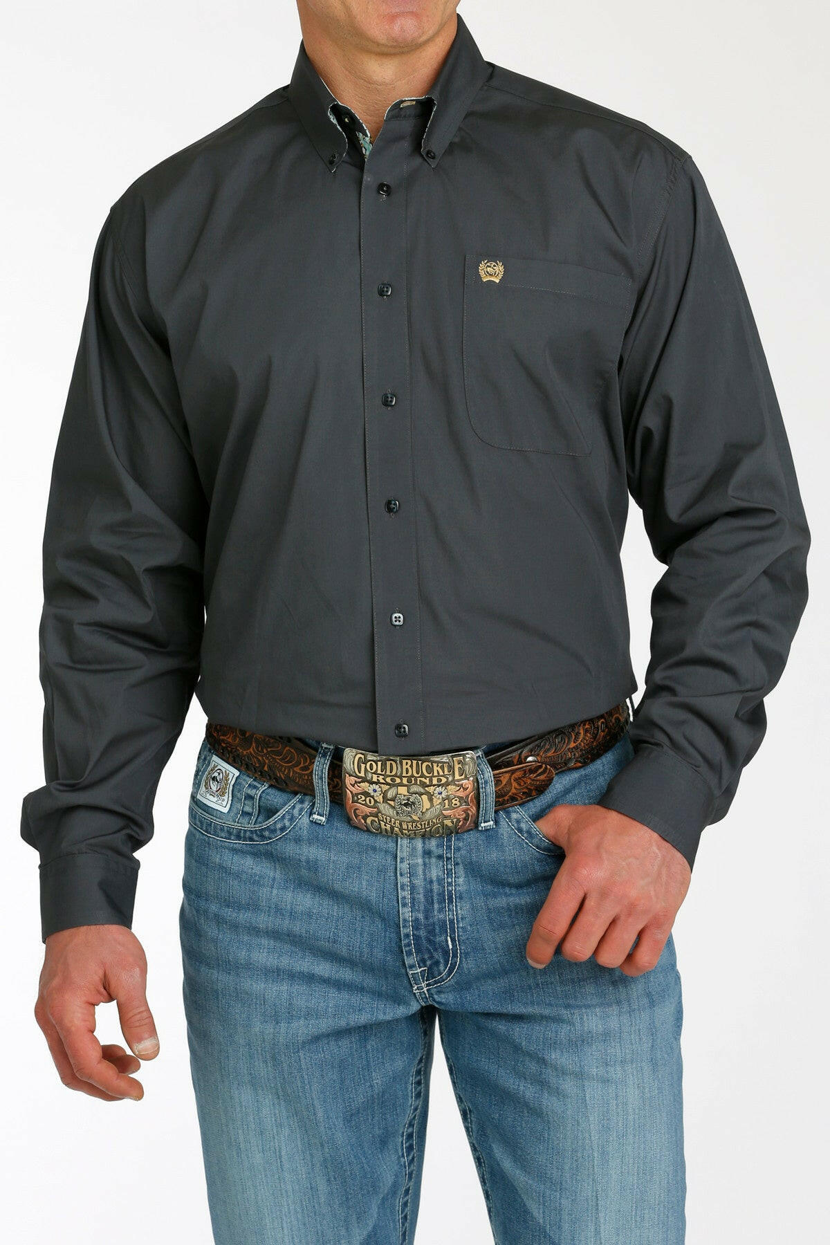 Cinch Men's Solid Charcoal Long Sleeve Shirt.