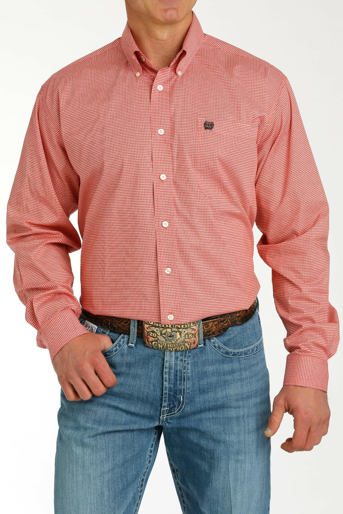 Cinch Men's Red Printed Long Sleeve Shirt.