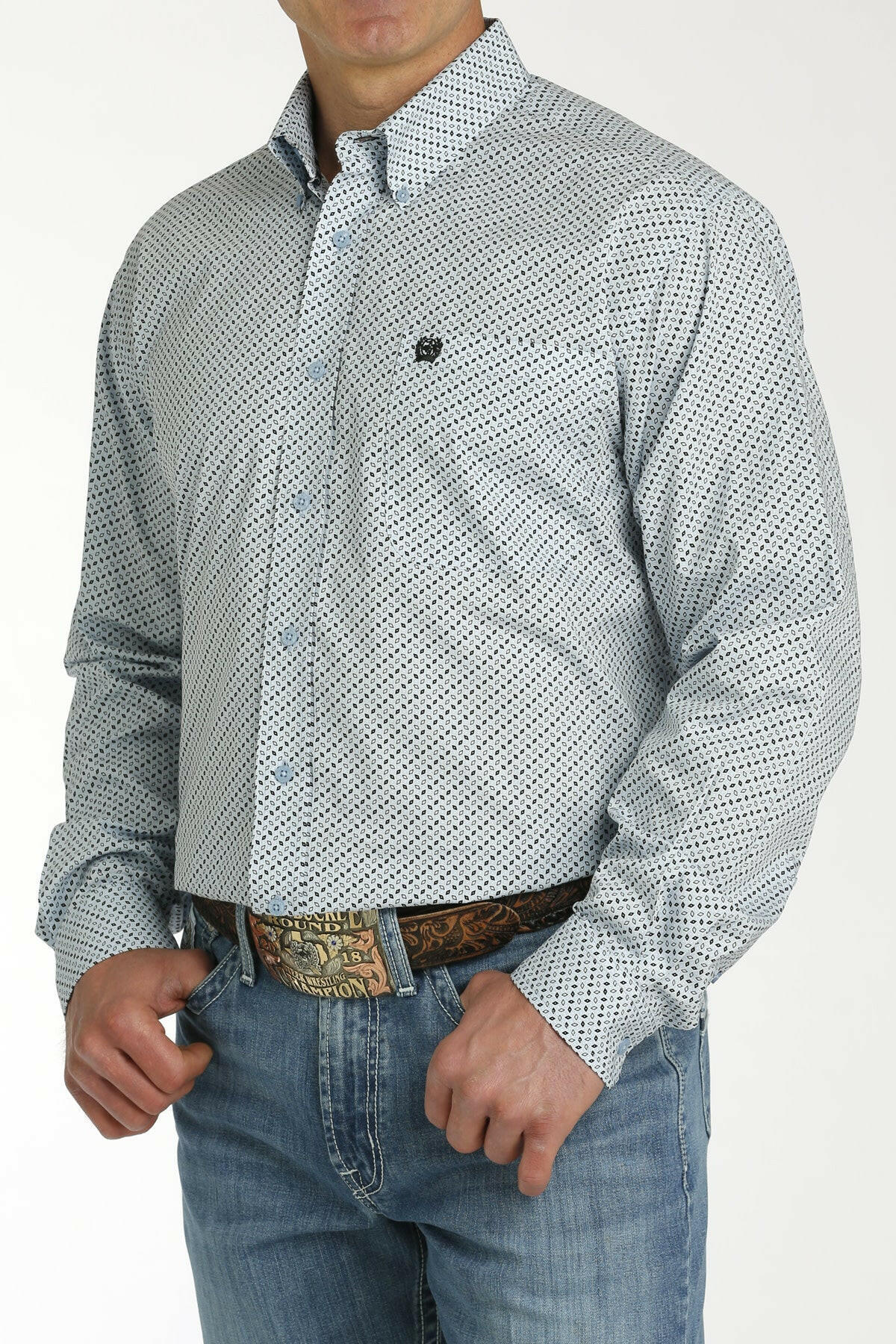 Cinch Men's Light Blue Printed Shirt.