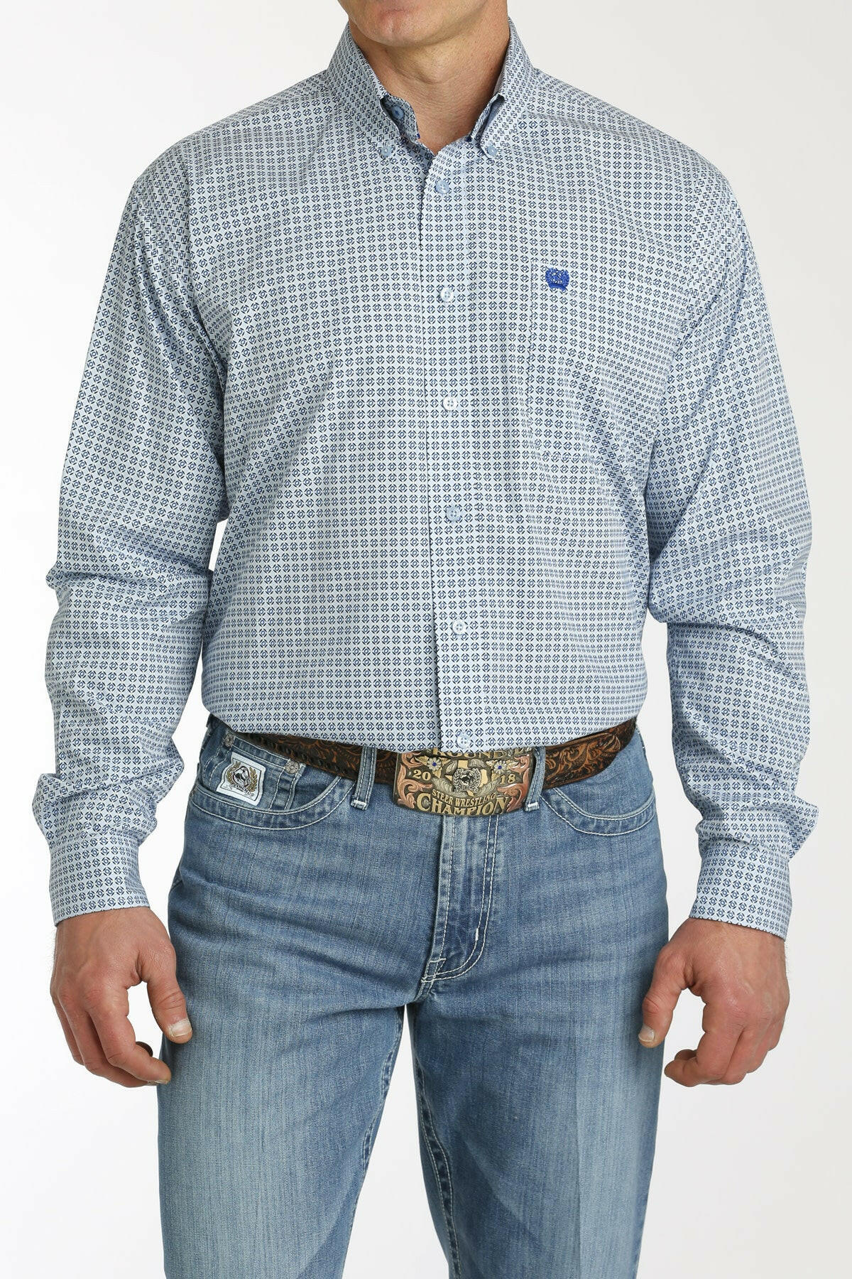 Cinch Men's Light Blue Printed Shirt Size Medium.