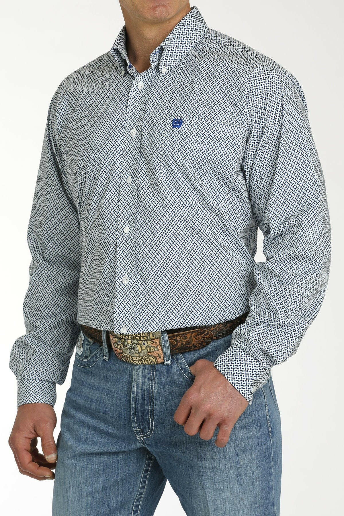 Cinch Men's Blue and White Printed Shirt.
