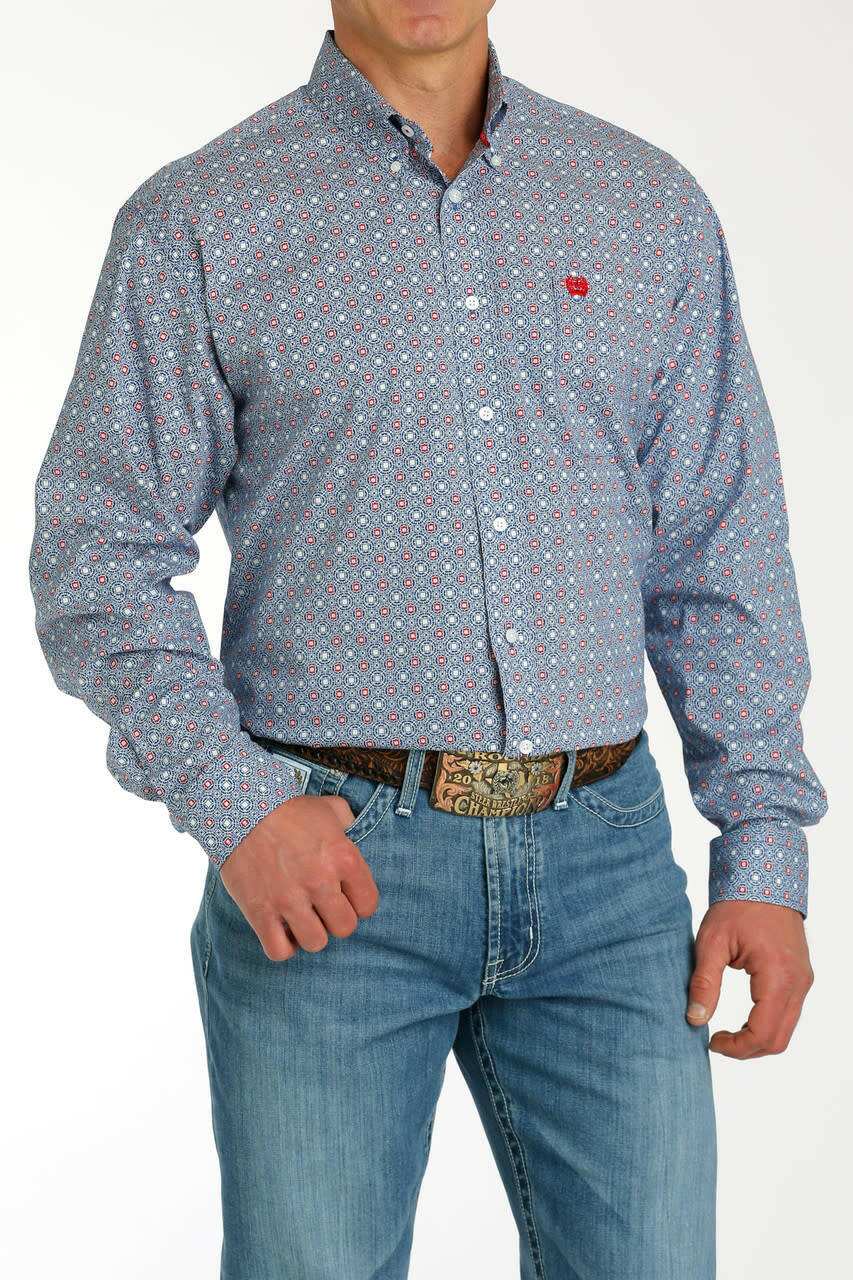 Cinch Men's Royal Printed Long Sleeve Shirt.