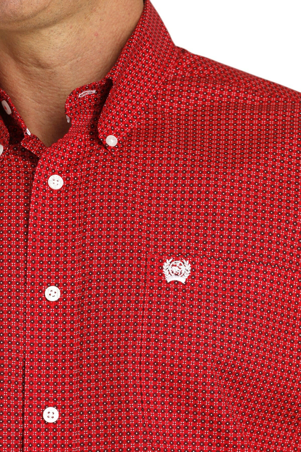 Cinch Men's Red Printed Long Sleeve Shirt.