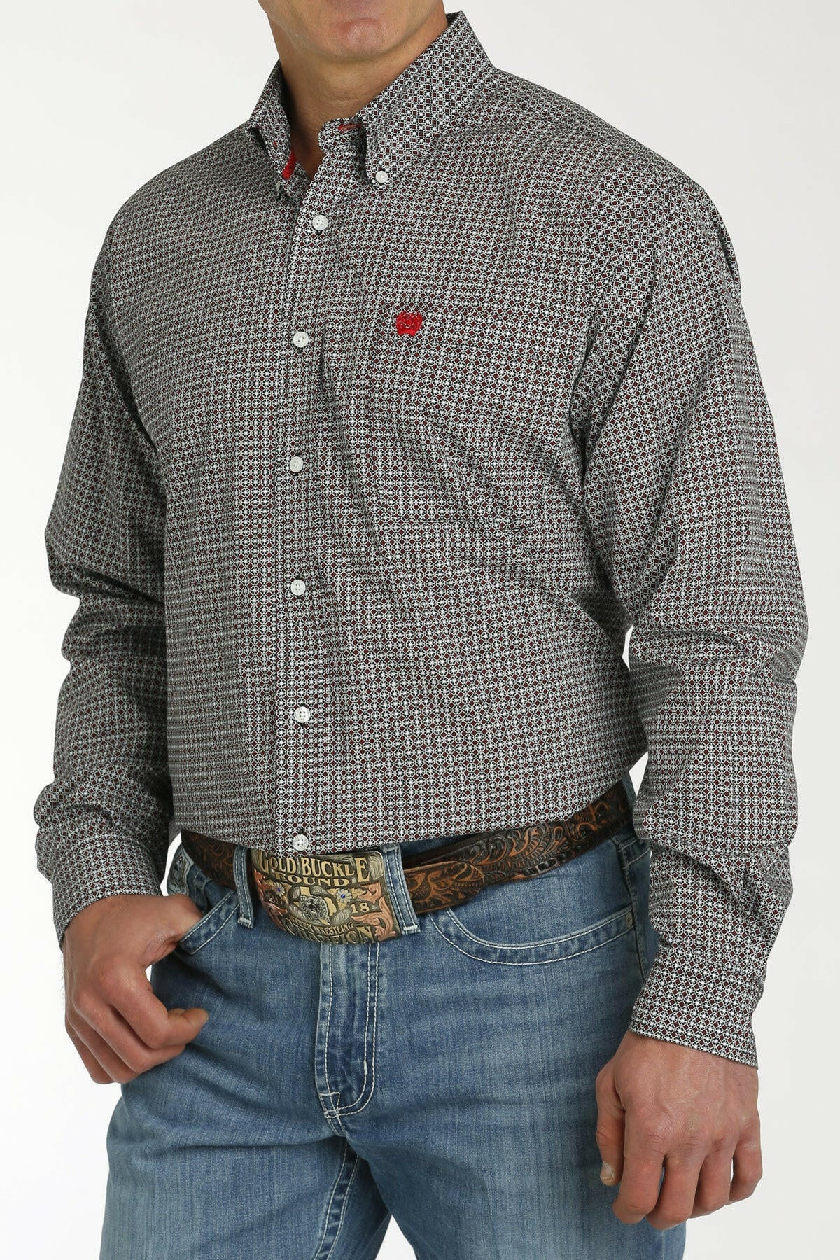 Cinch Men's Black Print Long Sleeve Button Down Shirt.
