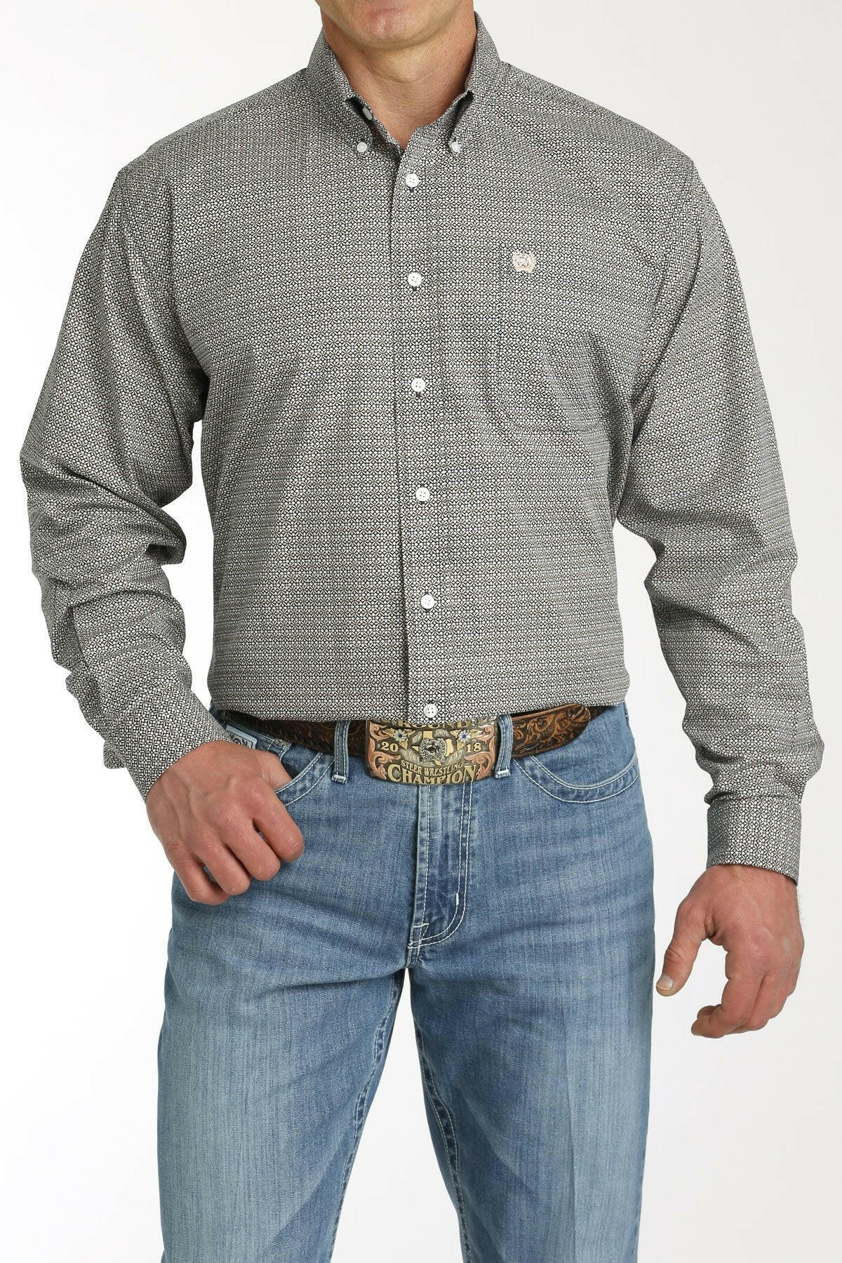 Cinch Men's Multicolor Patterned Long Sleeve Shirt.