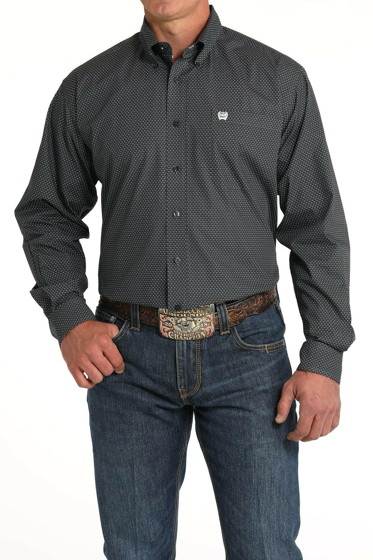 Cinch Men's Blue Printed Button Down Shirt.