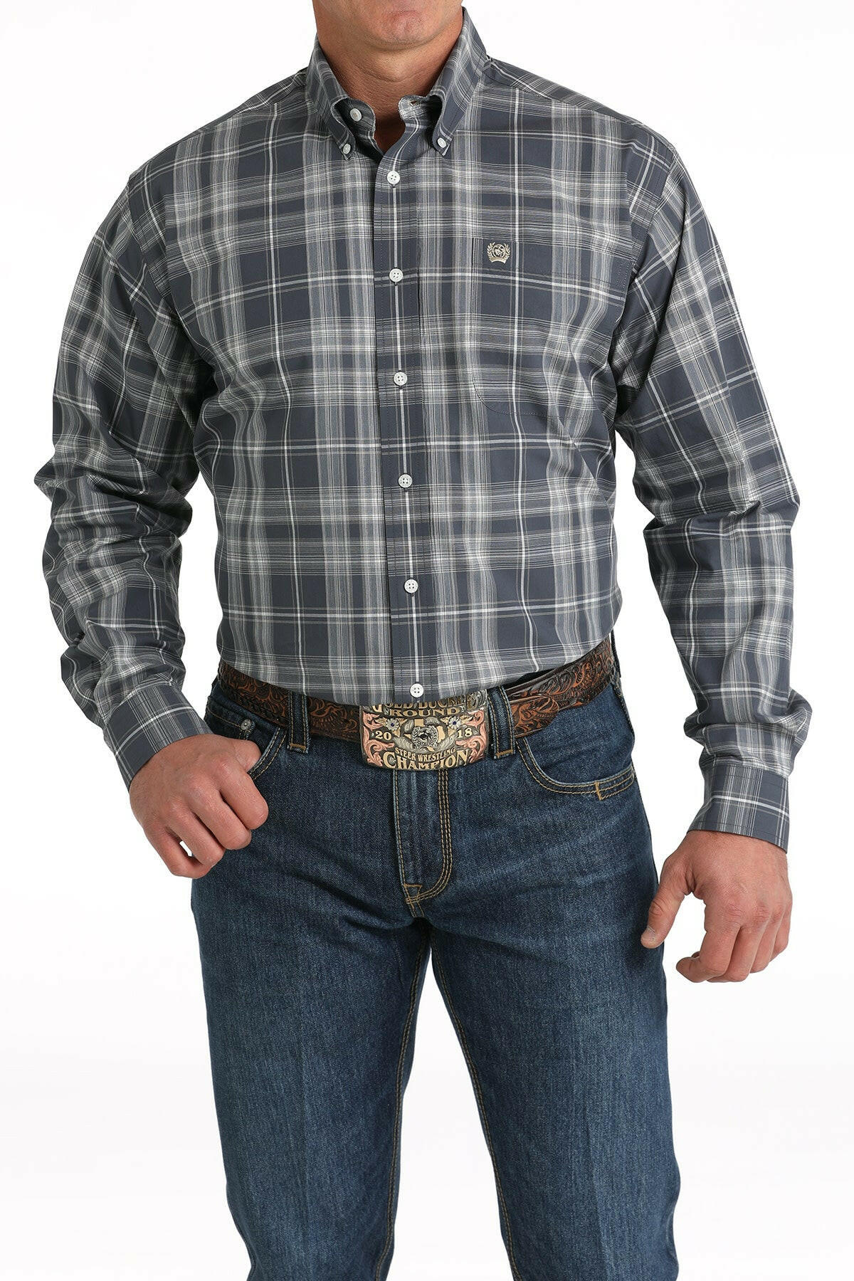 Cinch Men's Blue Plaid Button Down Shirt.