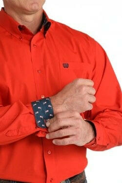 Cinch Men's Stretch Solid Red Button Down Shirt.