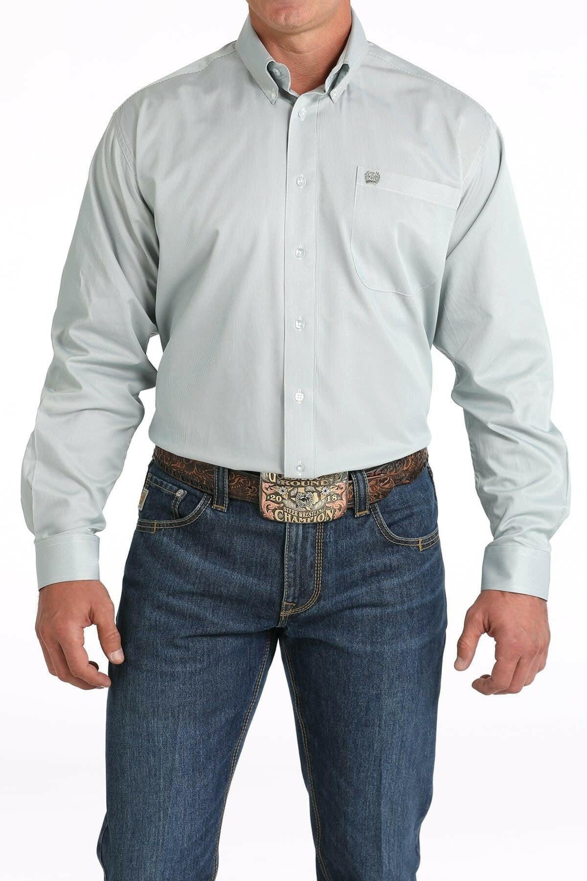 Cinch Men's Tencel Micro-Stripe Button Down Shirt.