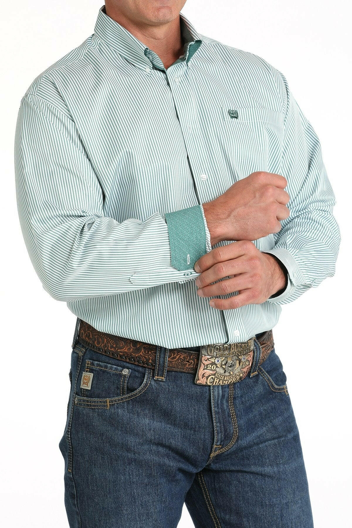 Cinch Men's Stripe Print Button Down Shirt.