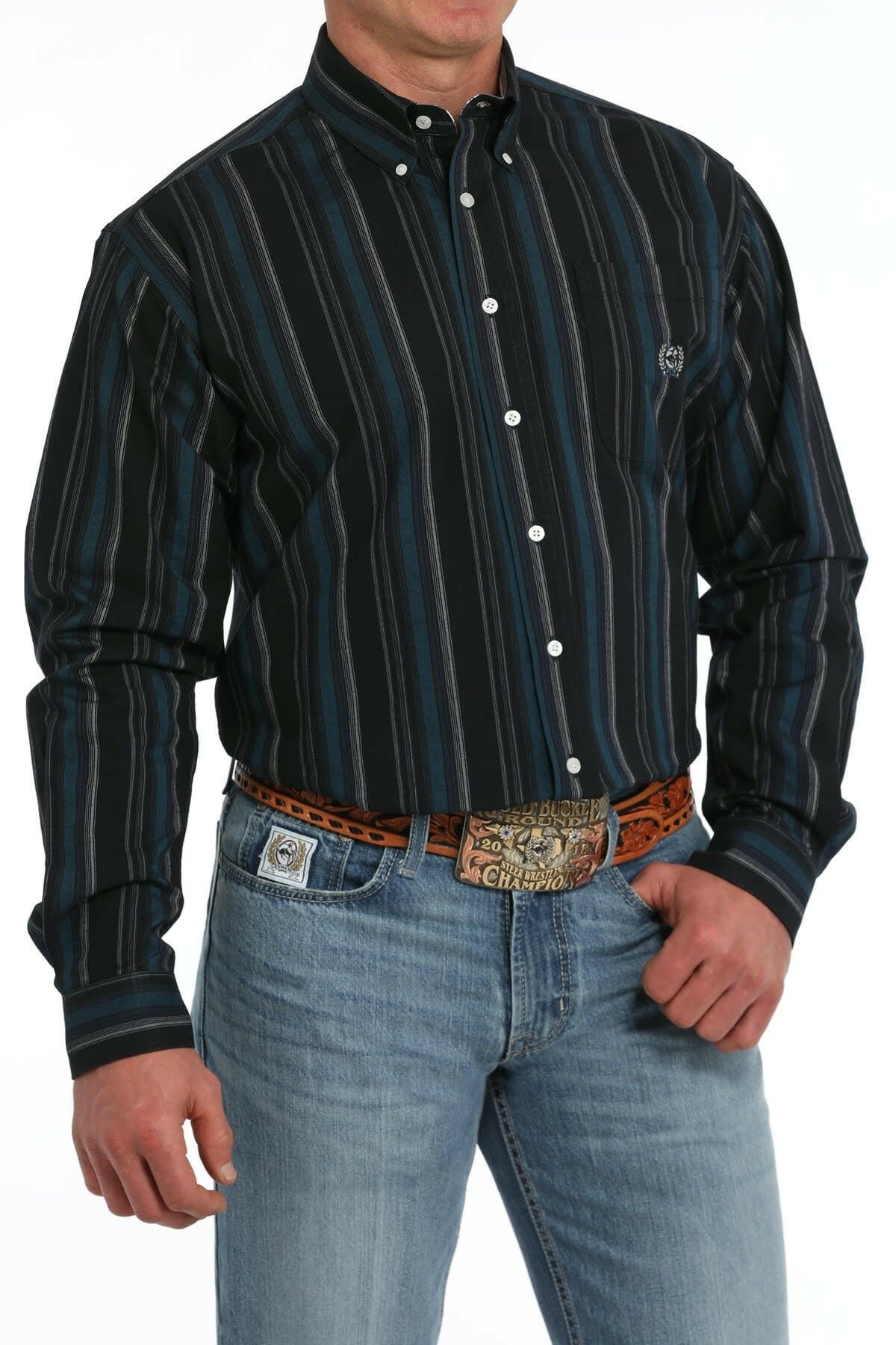 Cinch Men's Vintage Striped Print Button Down Shirt.
