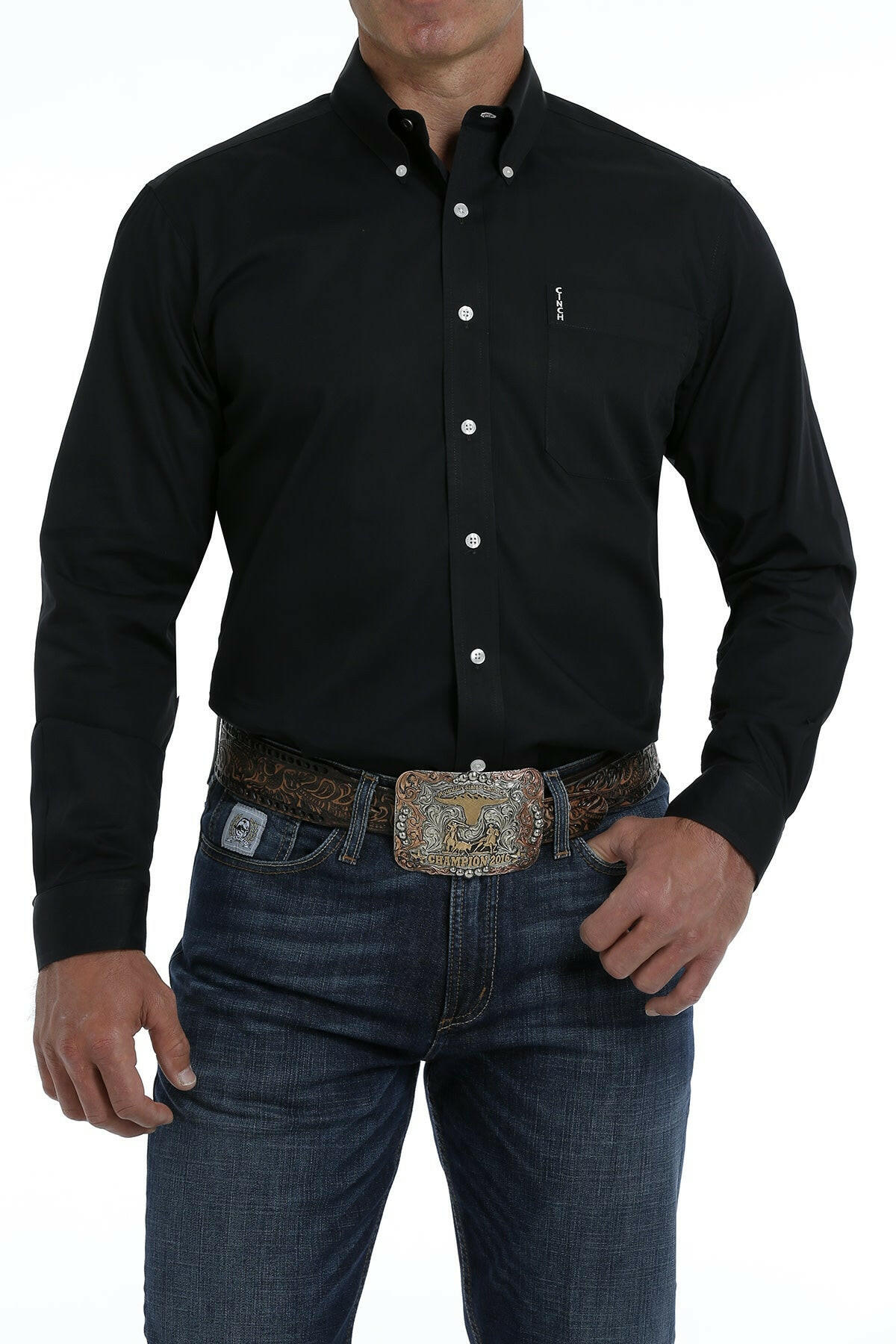 Cinch Men's Black Modern Fit Button Down Shirt.